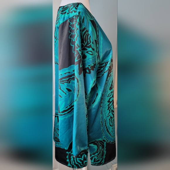 Oscar de la Renta for Swirl 80's 90's Vintage Kimono Blouse Womens M Black Teal - Picture 5 of 11